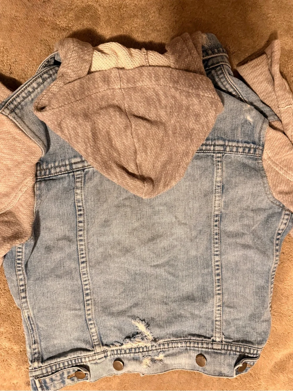 Black Rivet Light Blue Denim Jacket with Heather Gray Knit Sleeves - Kids